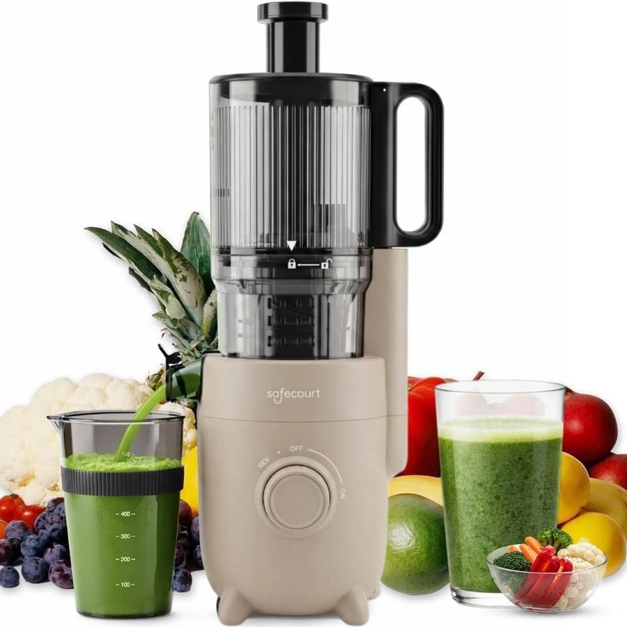 SnelShoppen Premium Slow Juicer SJ500 Beige Krachtige Slowjuicer met Grote Invoeropening Roestvrijstalen Pre-Cuttertechnologie Maximale Sapopb