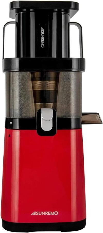 SnelShoppen Primo Slow Juicer Rood Slowjuicer met Dubbele Vulopening Vervangbare Zeven Tofu-opzetstuk en Extra Zeven voor Gezonde Sappen en Smoo