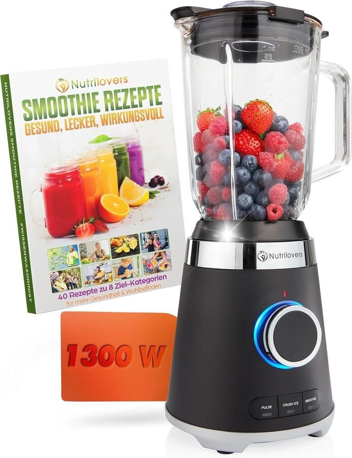 SnelShoppen Professionele Blender 1.75L met Glazen Container 1300W Smoothie Maker RVS Behuizing BPA-vrij Ideaal voor Keuken en Gezonde Dranken