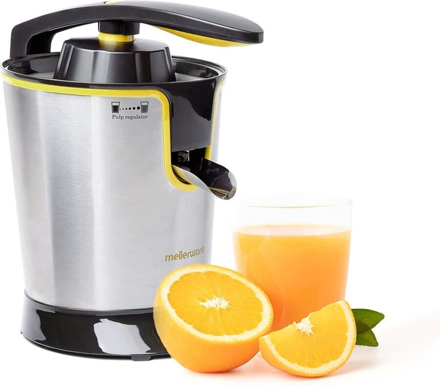 SnelShoppen Professionele elektrische sapcentrifuge 300W continu uitgieten lekvrij systeem 2 filters en kegels vaatwasmachinebestendig geel voo