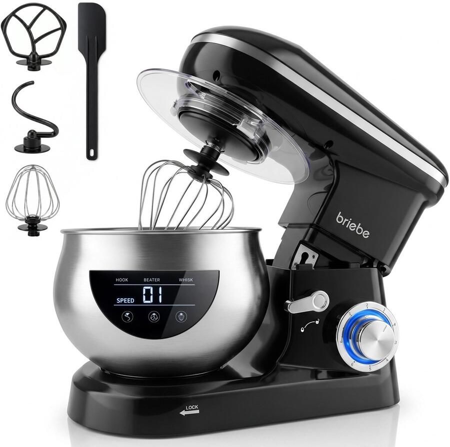 SnelShoppen Professionele Keukenmachine 1800W Max Kneedmachine met 5L Kom 6 Snelheden Pulsfunctie Orbitale Beweging LED-Touchscreen voor Keuken