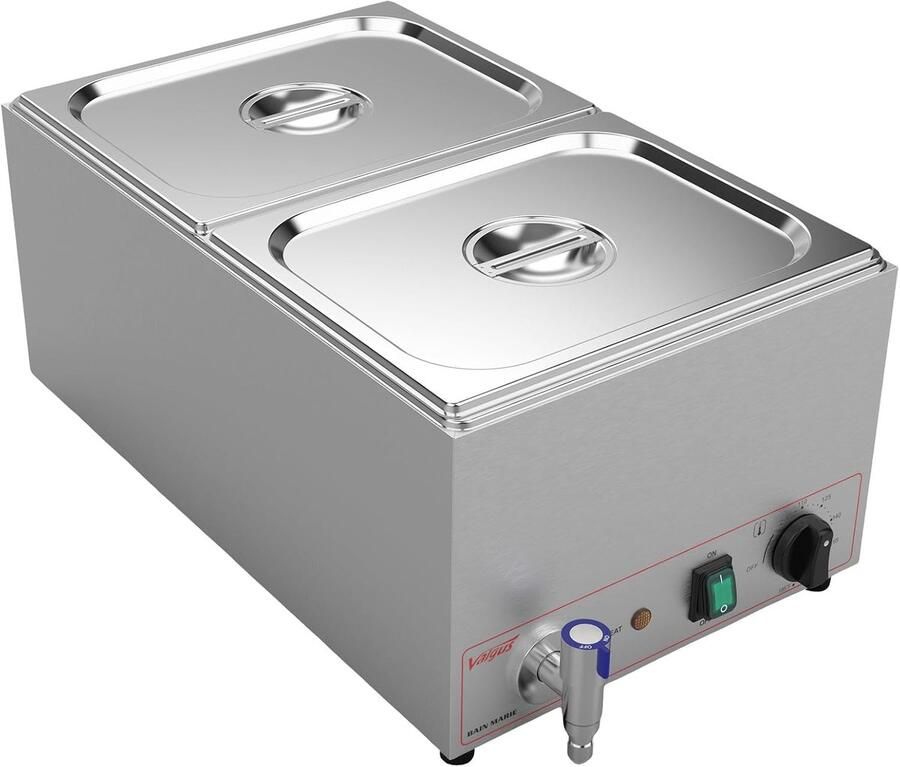 SnelShoppen Professionele RVS Bain Marie Voedselwarmers 2 Secties 20 Liter Buffet Tafel met Deksel en Kraan Perfect voor Thuis en Restaurants