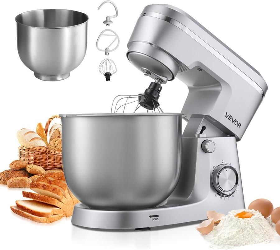 SnelShoppen Professionele Staande Mixer Keukenmachine 1500 W met Roestvrijstalen Kommen 4 2 + 5 7 L Deeghaak Garde Verstelbare Zwenkfunctie 10 V