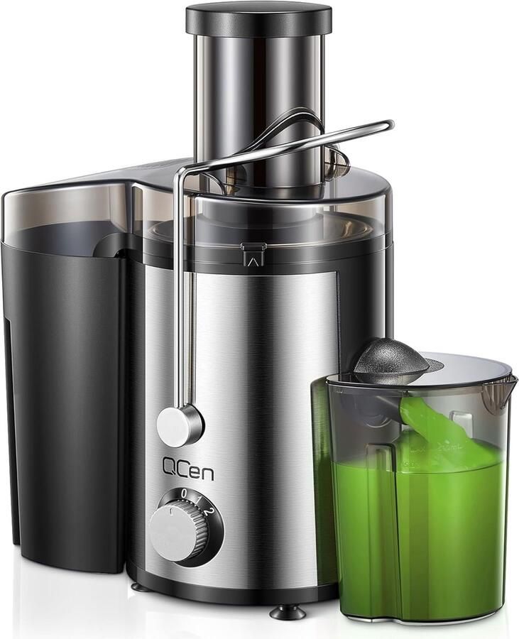 SnelShoppen QCen Juicer 800W Centrifugale Juicer met 7.5 cm Vulopening RVS BPA-vrij Voor Fruit en Groenten Makkelijk Schoon te Maken Keuk