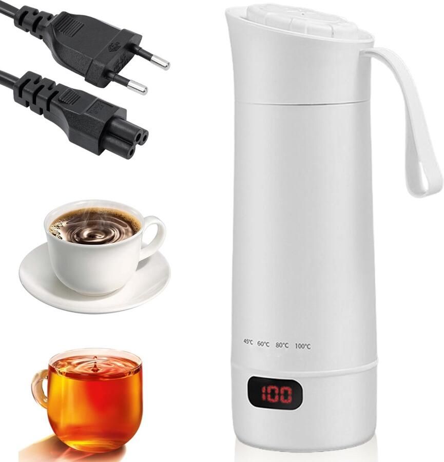 SnelShoppen Reiswaterkoker 400 ml Mini Draagbare Elektrische Waterbeker Kleine Waterkoker BPA-vrij 304 Roestvrijstalen Voering 4 Instelbare Tem