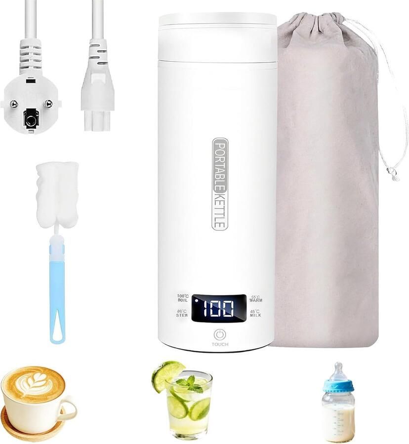 SnelShoppen Reiswaterkoker Beige Compact en Lichtgewicht Ideaal voor Camping Reizen Thuisgebruik 0.5L RVS Snel Koken Handzaam en Draagbaar