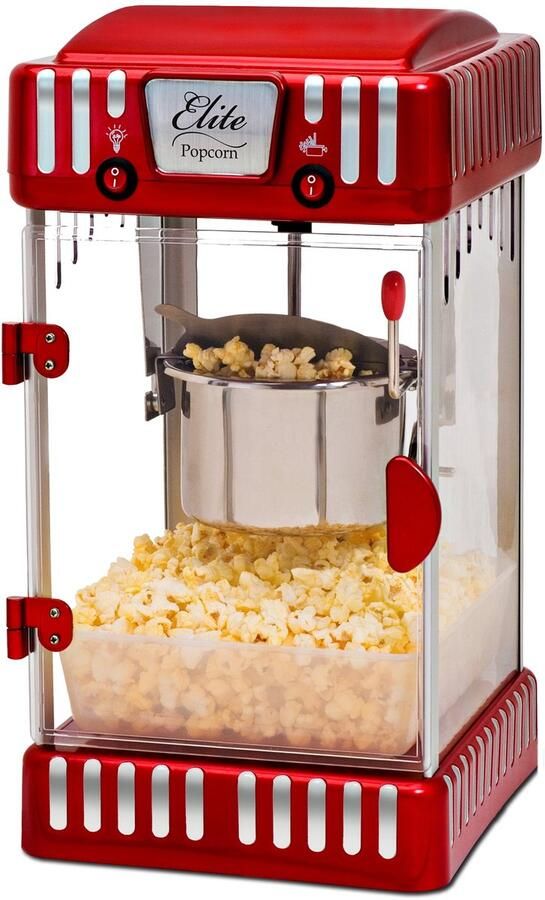 SnelShoppen Retro Popcornmachine 2 5 oz Klassieke Tafel-Ketel Popcornmaker in Rood voor Feest Filmavonden Keuken en Camping Inclusief Hete Bot