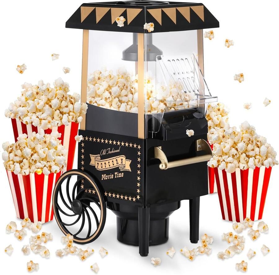 SnelShoppen Retro Popcornmachine Elektrisch 1200W Hete Lucht Popcornmaker Ideaal voor Thuis Feest Camping Draagbare Zwarte Popcornmaker 0 3L