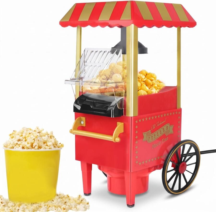 SnelShoppen Retro Popcornmachine Olievrij Gezonde Hotelucht Popcornmaker in Rood Voor Feestjes Camping en Kinderen Perfect voor Keuken en Tui