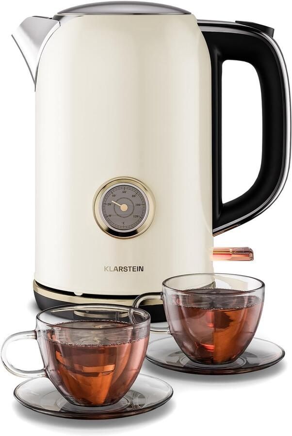 SnelShoppen Retro Waterkoker 1 7 L Vintage Design Waterkoker met 2200 W Uitneembaar Kalkfilter 360° Basis en Automatische Uitschakeling voor Keu