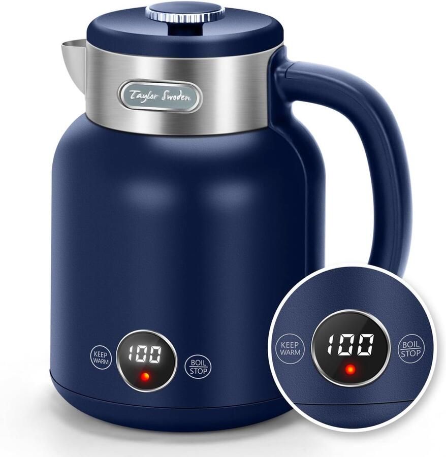 SnelShoppen Retro waterkoker met koude aanraking dubbelwandig roestvrij staal 2200 W 1 7 liter temperatuurinstelling led-display 1 uur warm ho