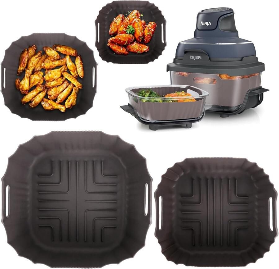 SnelShoppen Reusable Silicone Liner voor Air Fryer Perfecte Pasvorm voor 3.8L en 1.4L Ninja Crispi 2 Stuks Keukenaccessoires Duurzaam en Makkeli