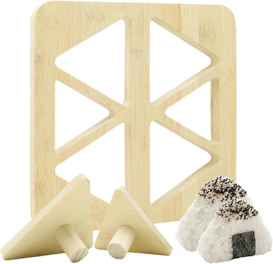 SnelShoppen Rice Ball Mould Houten Onigiri Maker met 1 Grote en 1 Kleine Drukplaat Perfect voor Familie Dinners Picknicks en Bento Boxen