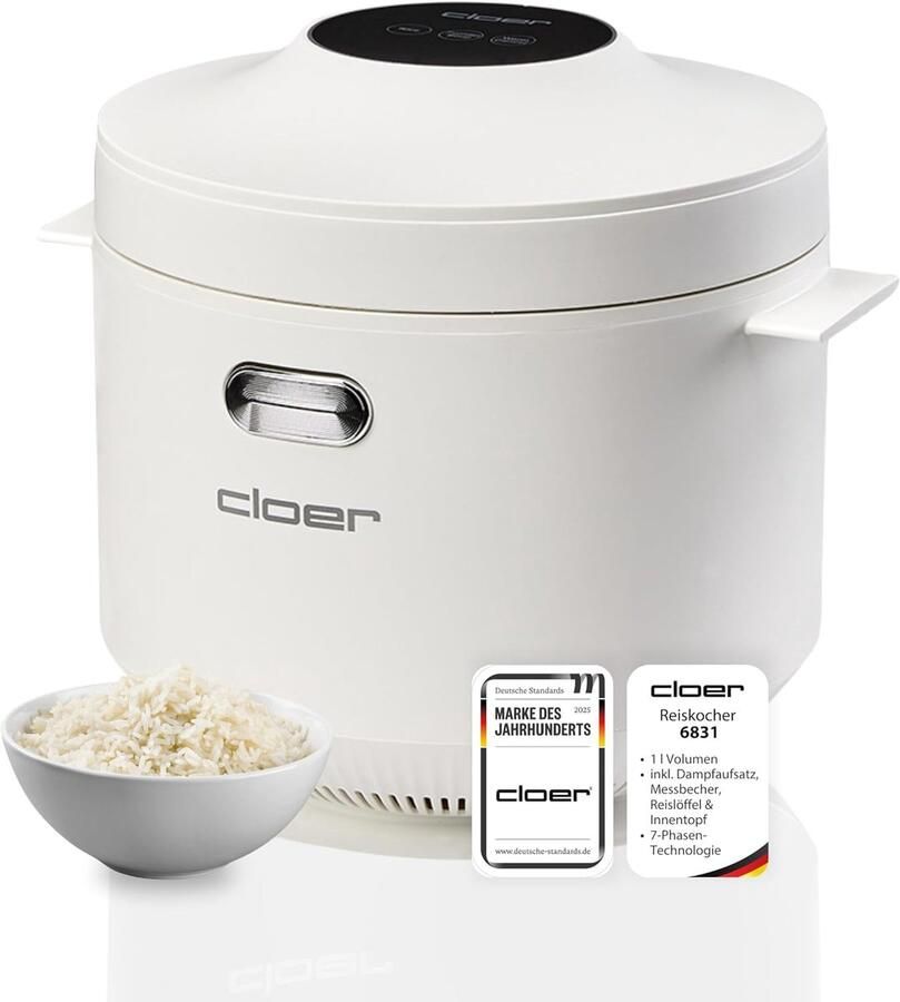 SnelShoppen Rijstkoker 1L met Stoominzet 7-Fasen-Technologie Warmhoudfunctie tot 24u Vaatwasmachinebestendig 350W Ideaal voor Keuken Camping