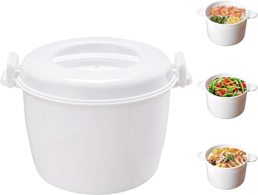 SnelShoppen Rijstkoker Magnetron Draagbare Magnetron-Rijstkoker BPA-vrij Stoompan voor Granen Couscous 1 8L Ideaal voor Keuken Vaatwasser Koe