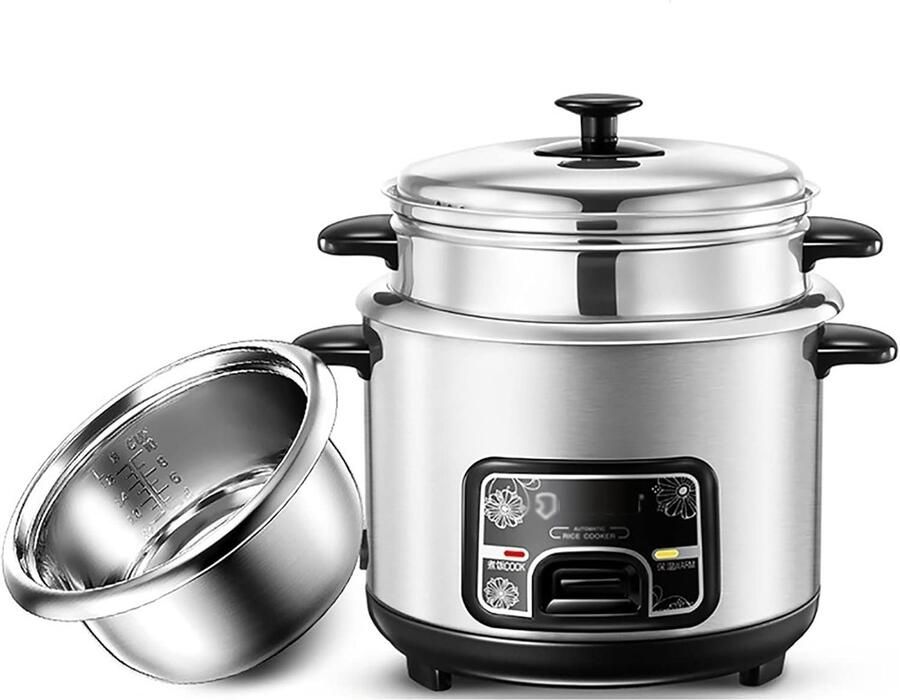 SnelShoppen Rijstkoker Met Stoomfunctie 2L 304 Roestvrijstalen Voering Inclusief Spatel en Maatbeker Voor 1-7 Personen Perfect Voor Keuken Fee