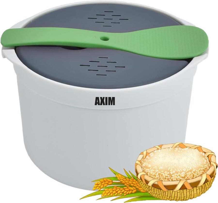 SnelShoppen Rijstkoker voor Magnetron 2L Stoompan met Zeef Vaatwasmachinebestendig Groene Magnetron-pastkoker voor Keuken en Camping