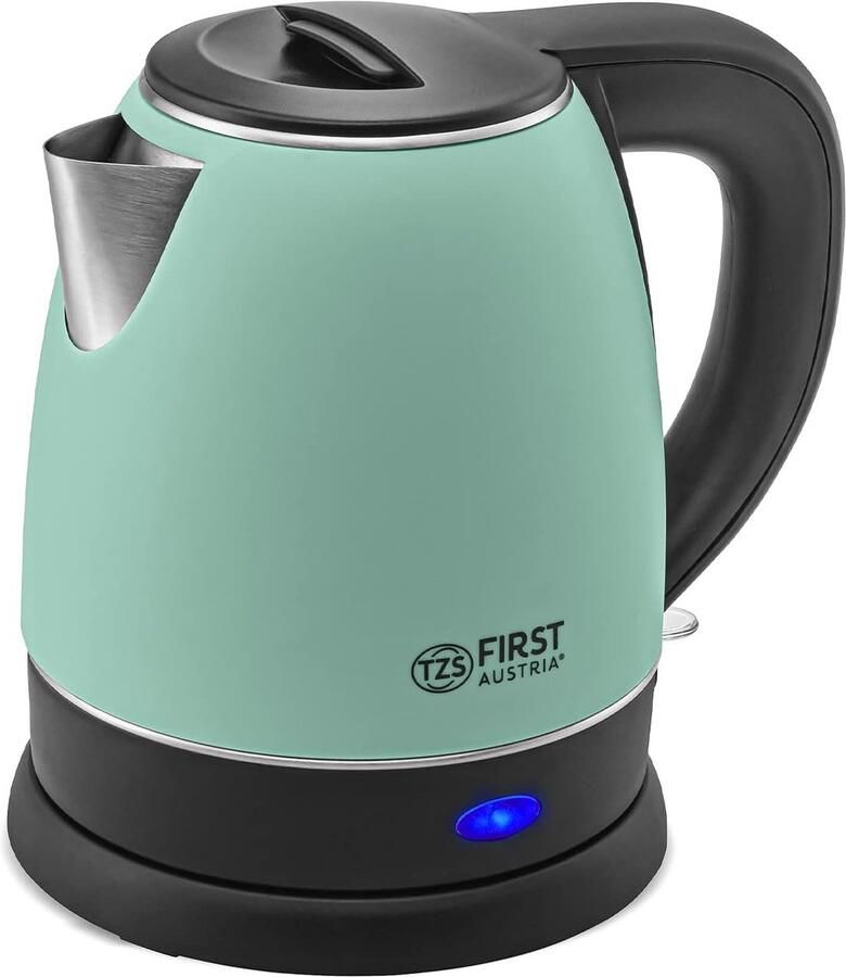 SnelShoppen Roestvrijstalen Waterkoker 1 2L Groen-Zwart 2200W Compact 20cm Hoog Draadloos met 360 Graden Opberghoek en Kalkfilter Ideaal voor Keuk