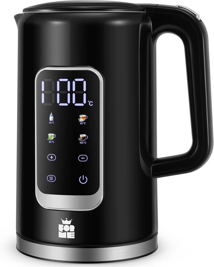 SnelShoppen Roestvrijstalen Waterkoker 1 7 L met Temperatuurkeuze 40-100°C LED Digitale Temperatuurweergave 7 Kleuren LED Verlichting Warmhoudfun