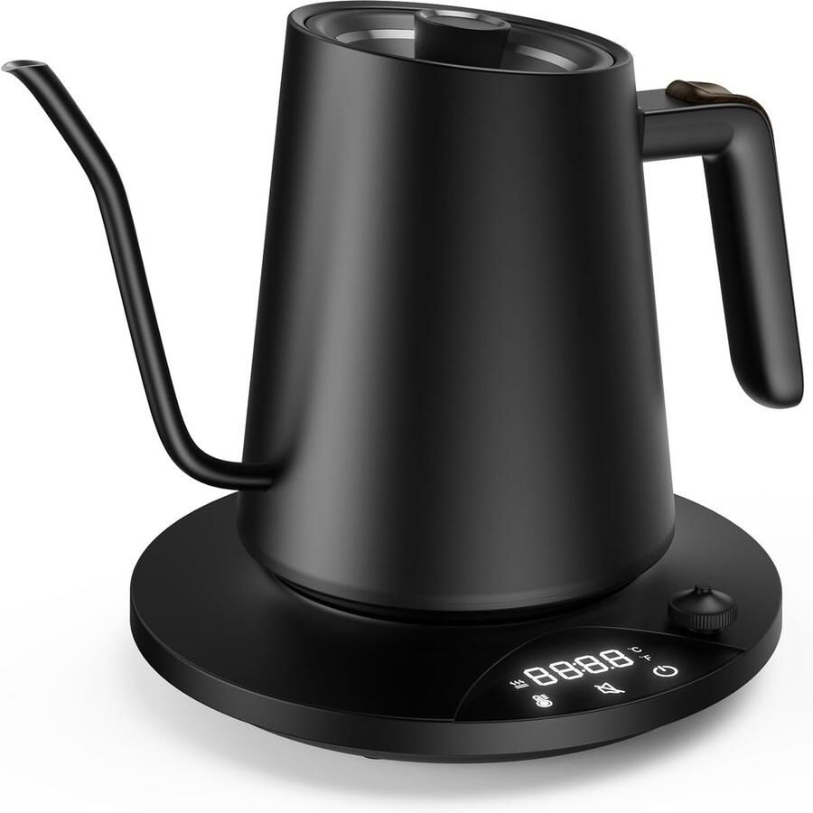 SnelShoppen Roestvrijstalen Waterkoker met Zwanenhals en Temperatuurinstelling Elektrische Theeketel 1200W 0 9L Warmtefunctie 24 Uur Ideaal vo
