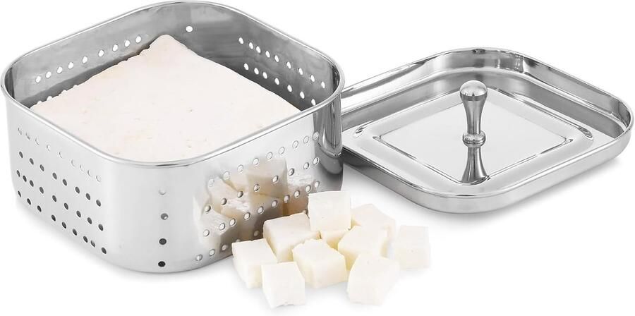SnelShoppen Ronde Breading Maker voor Tofu en Snacks RVS Paner Maker met Deksel 13cm x 13cm x 5.8cm Ideaal voor Keuken en Indische Gerechten