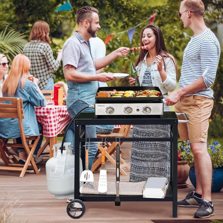 SnelShoppen Royal Gourmet Barbecuewagen Buiten Grillwagen Metaal Groot Werkoppervlak 100 5 x 59 x 81 cm Zwart Ideaal voor Tuindesserts Pizz