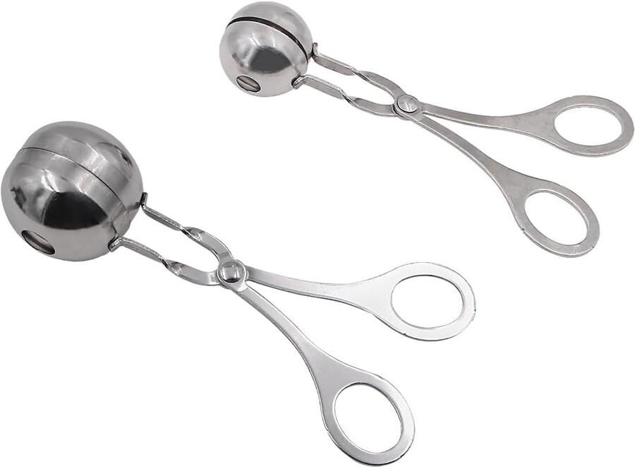 SnelShoppen RVS Ballenmaker Nonstick Meatball Maker Vleesballenmaker Koekjesdeeg Maatlepel Taartpop Maker met Tangen en 3 5cm en 4 5cm Maat