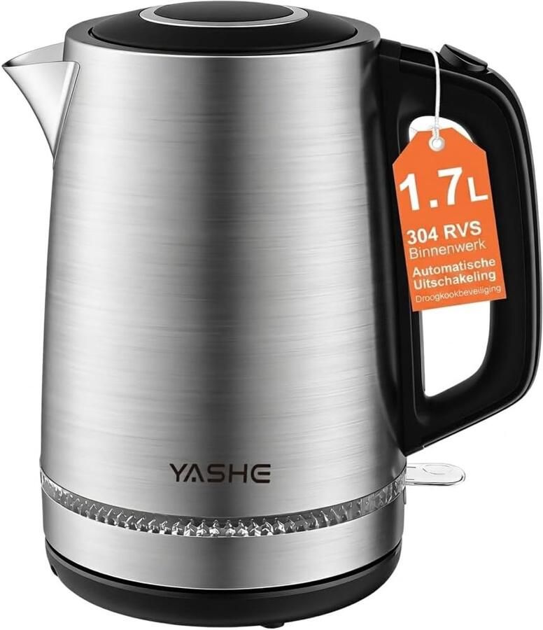 SnelShoppen RVS Elektrische Waterkoker 1.7L Snelle Kooktechnologie 2200W Draadloze Kettle met Automatische Uitschakeling Droogkookbescherming e