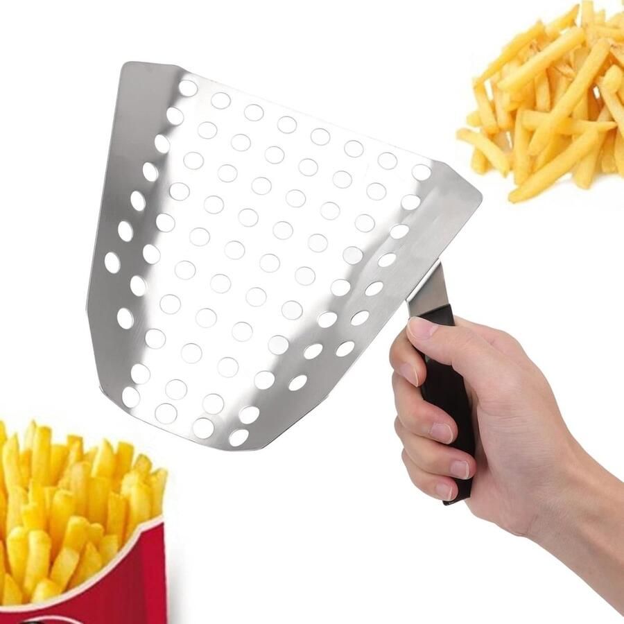 SnelShoppen RVS Popcornschep Handmatige Schep voor Popcorn en Friet met Gaatjes Ergonomische Enkelhandgreep voor Thuis Restaurant en Bioscoopgebr