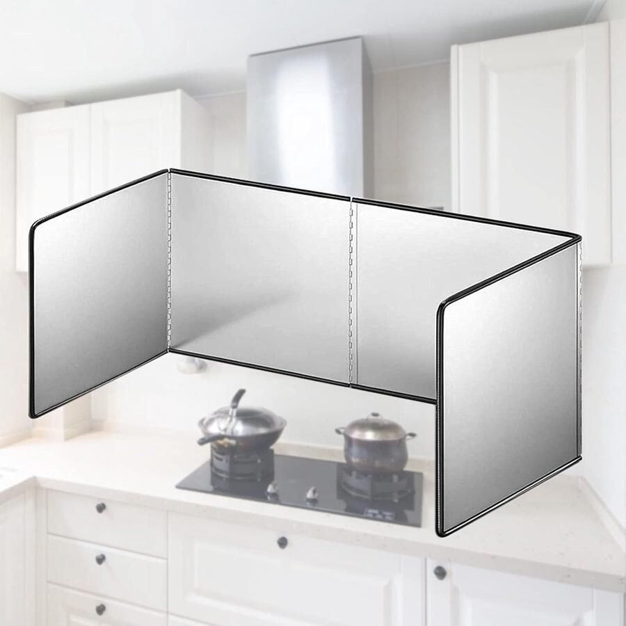 SnelShoppen RVS Spatbeschermer Keuken Vouwbare Spatbeschermer Olie Damp Gids Keuken Fornuis Spatbeschermer 30 x 80 x 40 cm