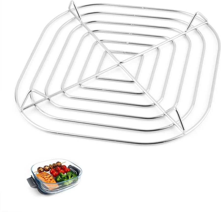 SnelShoppen RVS Stoominzet voor Airfryer Stoomrack voor 3.8L Glascontainer Geschikt voor Ninja Crispi FN090 FN091 FN100 FN101 FN103 Keukenacc