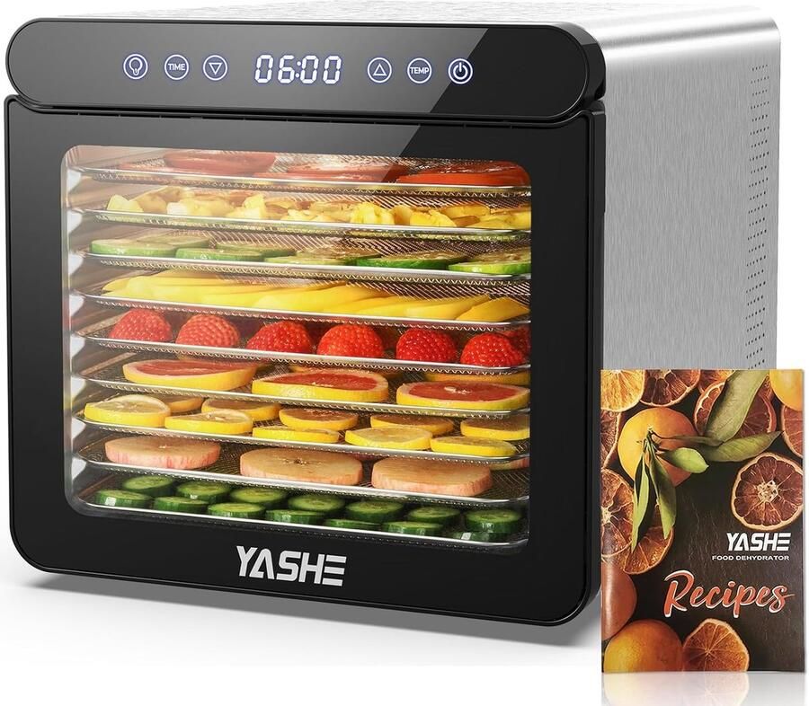 SnelShoppen RVS Voedsel Drogen met Digitale Besturing 9 Lades Temperatuur tot 75°C Timer tot 48 Uur 800W Ideaal voor Fruit Groenten Kruiden e