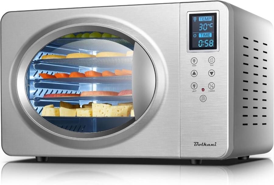 SnelShoppen RVS Voedsel Droogmachine 6 Lades 500W LED Display 20-90°C 24 Uur Timer Stil Voedsel Droger voor Fruit Vlees Groenten Camping Keuken