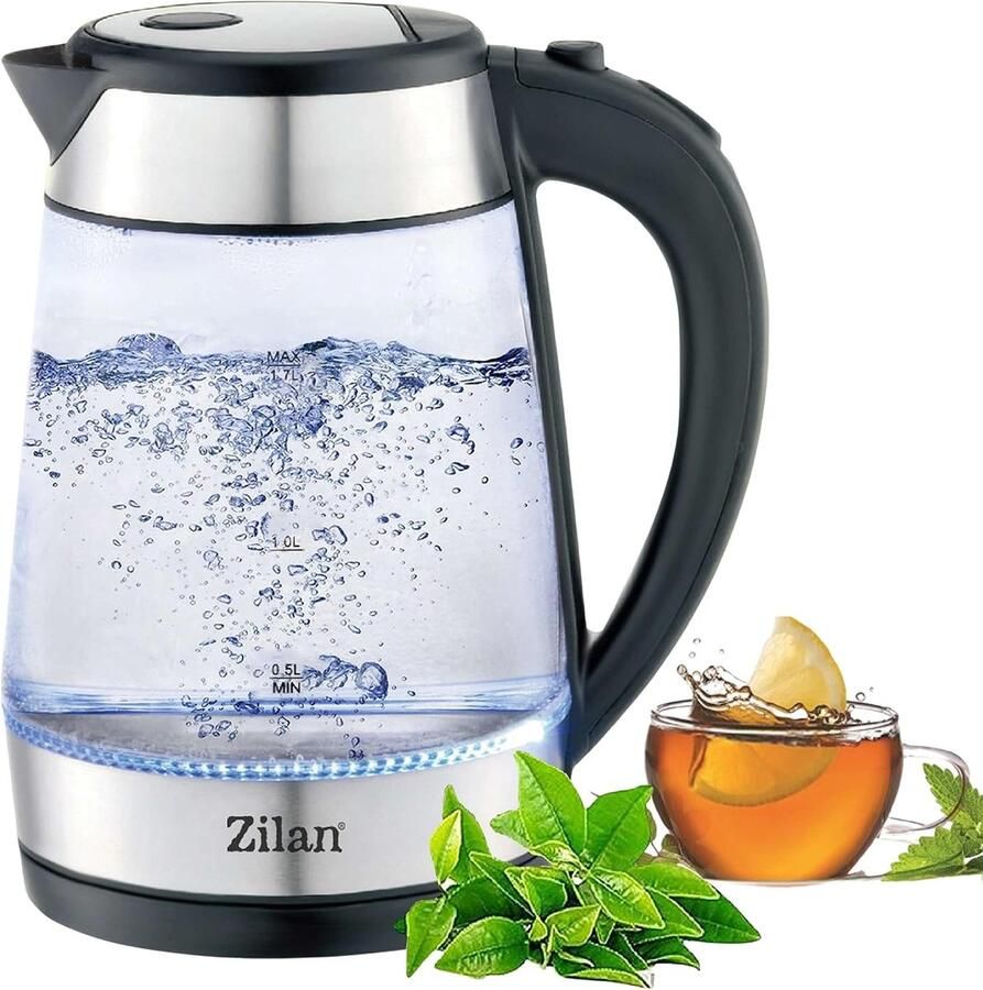 SnelShoppen RVS Waterkoker 2200 W 1.7 Liter Blauwe LED Verlichting 360 Graden Draaibaar Limoenfilter BPA Vrij Theeketel Waterfilter Keuken