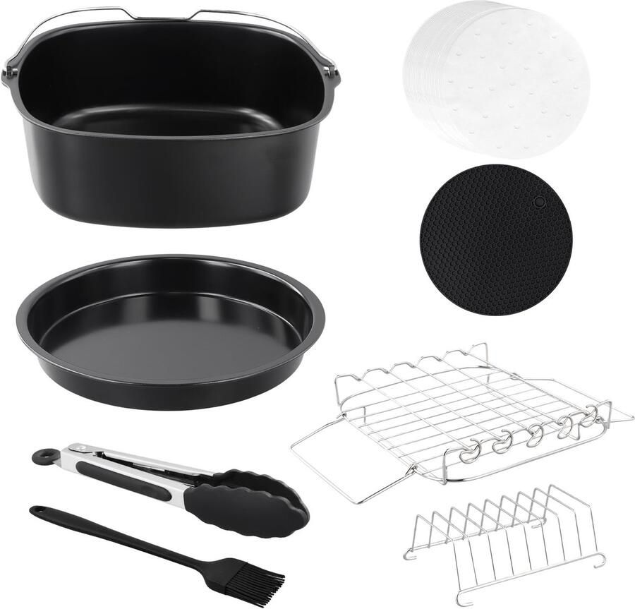 SnelShoppen Samlonge Heteluchtfriteuse Accessoires 8-delige Set BPA-vrij Vierkant Airfryer Accessoires met Bakpapier voor 5 5L 6L 6 2L 6 5L Air Fr