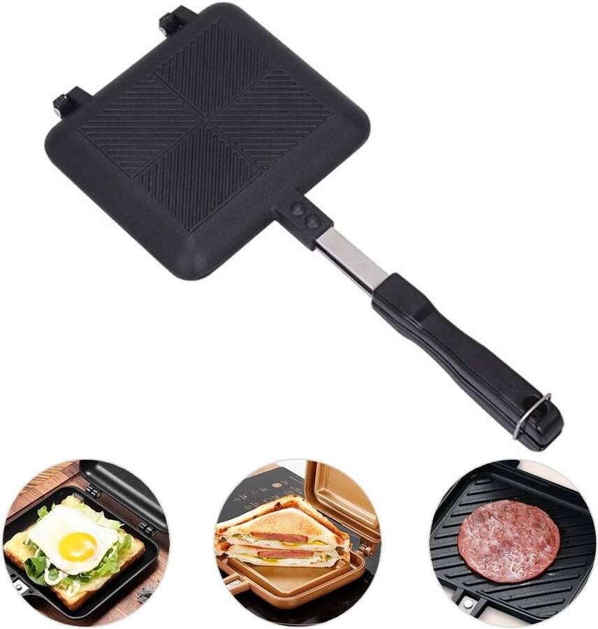 SnelShoppen Sandwich Maker Dubbelzijdige Aluminium Bakpan met Handvatten Antiaanbak Griddle Pan voor Heerlijke Toast Ideaal voor Binnen en Bui