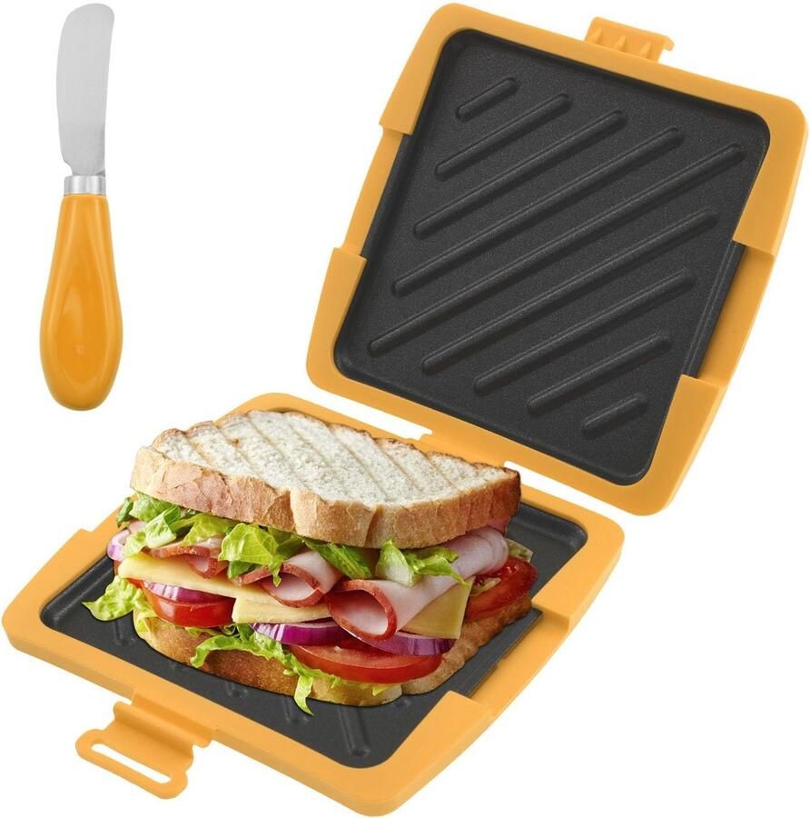 SnelShoppen Sandwich Maker Magnetron Pers 3 Minuten Grillpan voor Heerlijke Ontbijt Broodjes Panini's Draadloos Anti-aanbak Coating Perfect voo