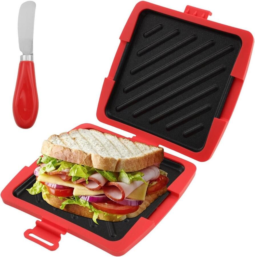 SnelShoppen Sandwich Maker Magnetron Pers 3 Minuten Grillpan voor Heerlijke Ontbijt Sandwiches Panini's Draadloos Antiaanbaklaag Ideaal voor Ka