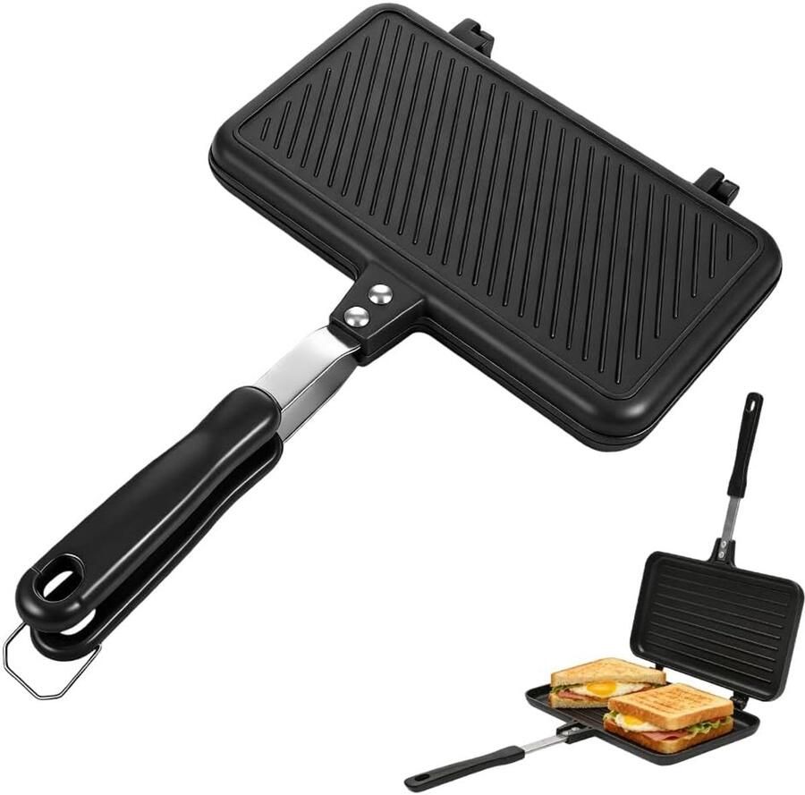 SnelShoppen Sandwichmaker Camping Dubbelzijdig met Antiaanbaklaag Grillpan voor Thuis Wafelijzer Vouwbroodrooster Ideaal voor Ontbijt en Kampere