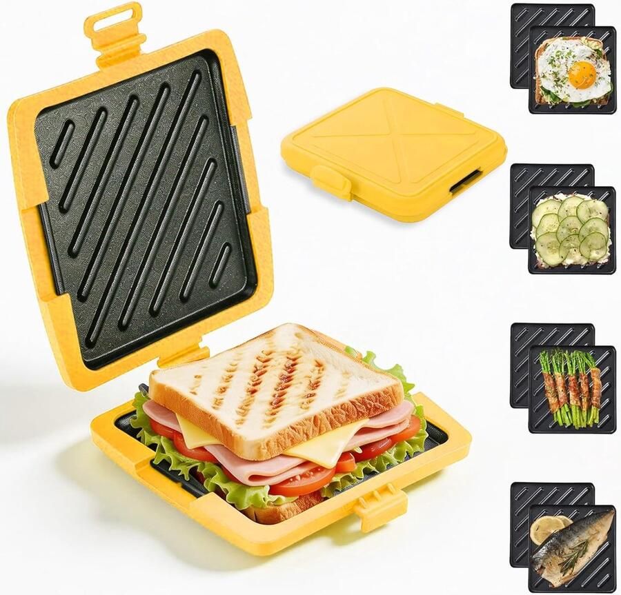 SnelShoppen Sandwichmaker Siliconen Magnetron Draadloos Anti-aanbak Sandwiches Geel Voor Thuis Kantoor Slaapzaal Keuken
