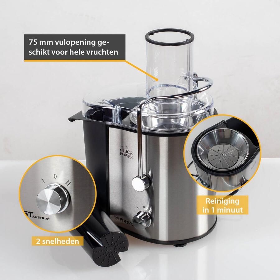 SnelShoppen Sapcentrifuge 800W XXL-Invoerschacht 750ml 2 Snelheden Eenvoudig Schoonmaken Roestvrijstalen Filter Antislipvoetjes voor Keuke