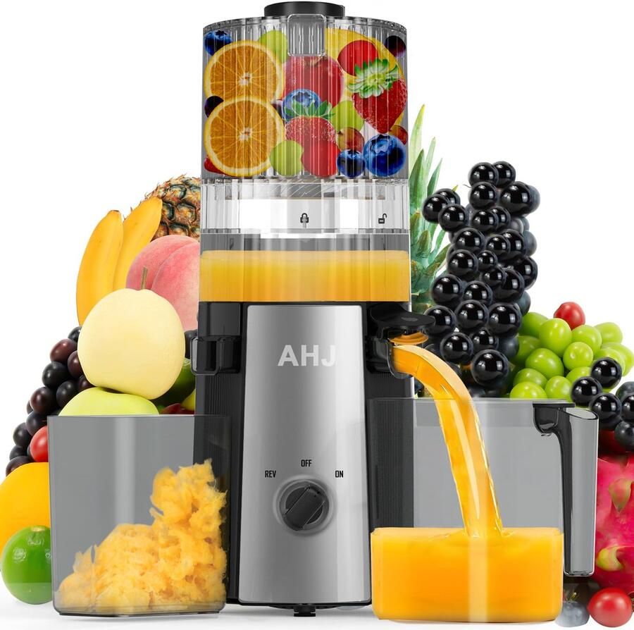 SnelShoppen Sapcentrifuge Slow Juicer BPA-vrij 135 mm Brede Vulopening Makkelijk te Reinigen Perfect voor Groenten en Fruit Inclusief 2 Glazen