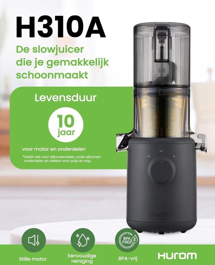 SnelShoppen Sapcentrifuge voor Groenten en Fruit Hurom H310A Koude Pers Stille Motor Gemakkelijk te Reinigen Compact Design 220 ml 100 Watt