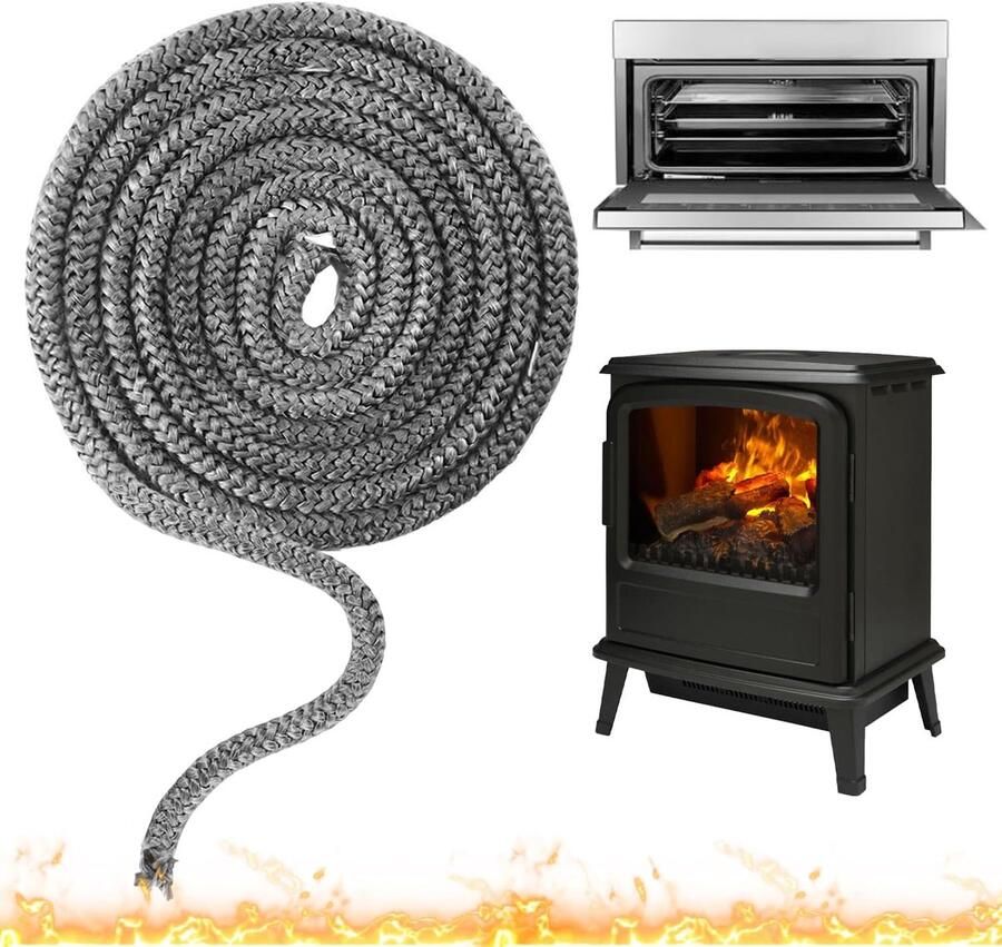SnelShoppen Seal voor Pelletkachel en Houtkachel 12 mm x 2.5 m Vezelglas Haardafsluitring Oven Deur Dichting voor Vuurplaats Flexibel en Duurzaa