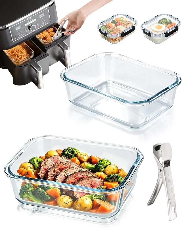 SnelShoppen Set van 2 Hittebestendige Glazen Borden voor Air Fryer Vaatwasmachinebestendige Accessoires voor Heteluchtfriteuse Ideaal voor Keuken