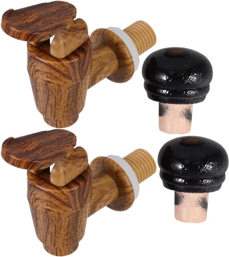 SnelShoppen Set van 2 Houten en Kunststof Taps voor Bier- en Wijnton met Reserve Taps Duurzaam en Gebruiksvriendelijk voor Feesten en Campings