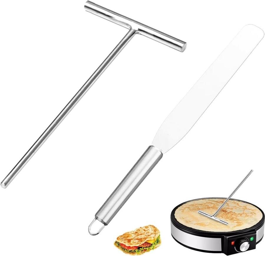 SnelShoppen Set van 2 Pannenkoek Scheiders en Pannenkoek Spatel Hoogwaardige Roestvrijstalen Pannenkoek Maker Accessoires Ideaal voor Crêpes Ta