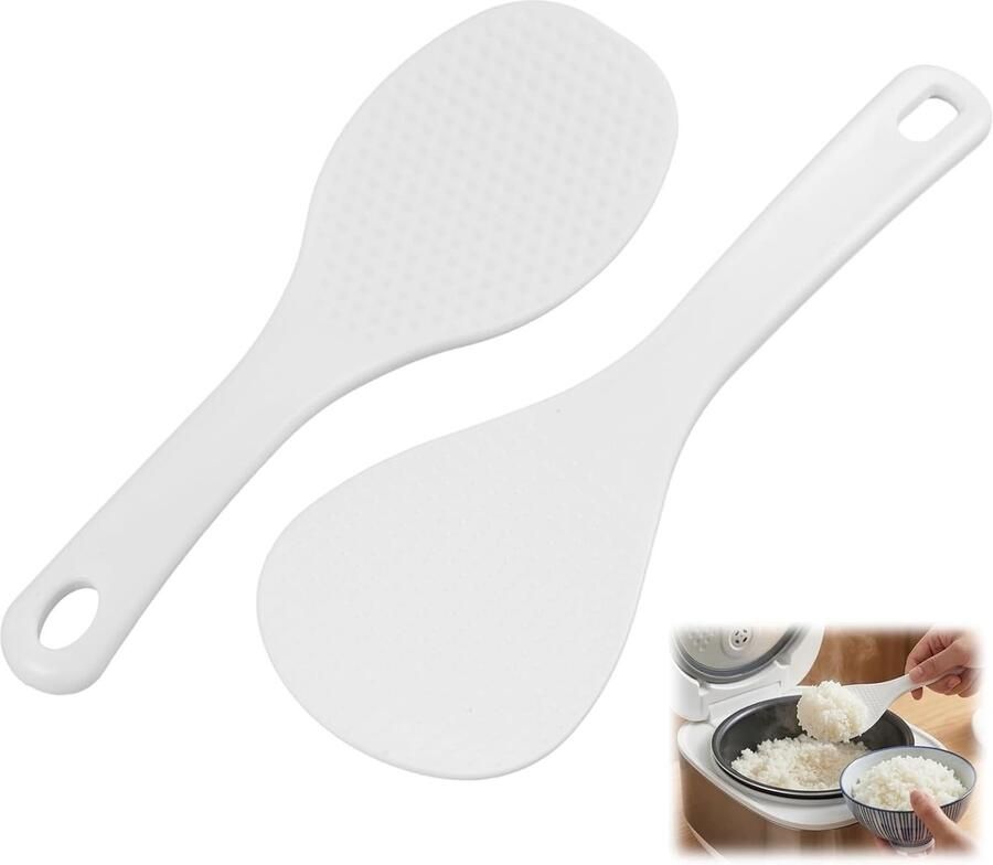 SnelShoppen Set van 2 Rijstlepels met Antiaanbaklaag Grote & Kleine Rijstschep van Kunststof voor Rijstkoker Modern Keukengerei Makkelijk te R
