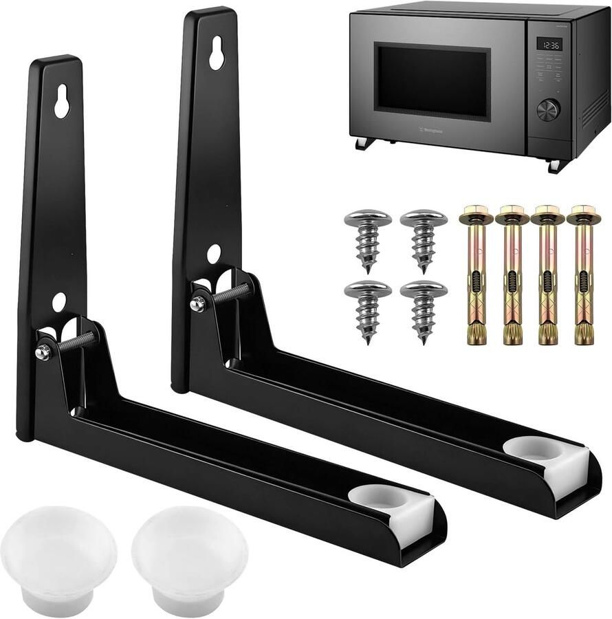 SnelShoppen Set van 2 Wandbeugels voor Magnetron Verstelbare RVS Houder voor Magnetron en Mini Oven Zwart en Duurzaam
