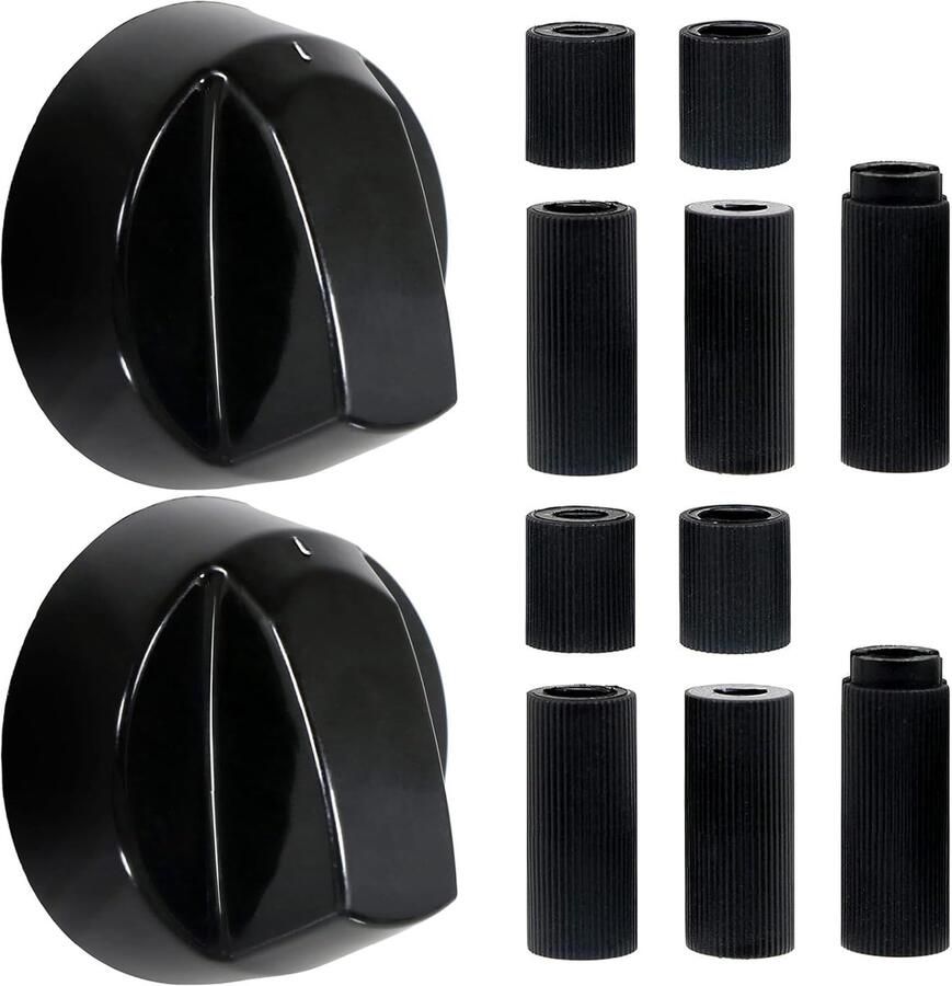 SnelShoppen Set van 2 Zwarte Controle Knoppen met 10 Adapters Universele Draai Knoppen voor Oven Fornuis en Kookplaat Diameter 42 mm Voor Huisho